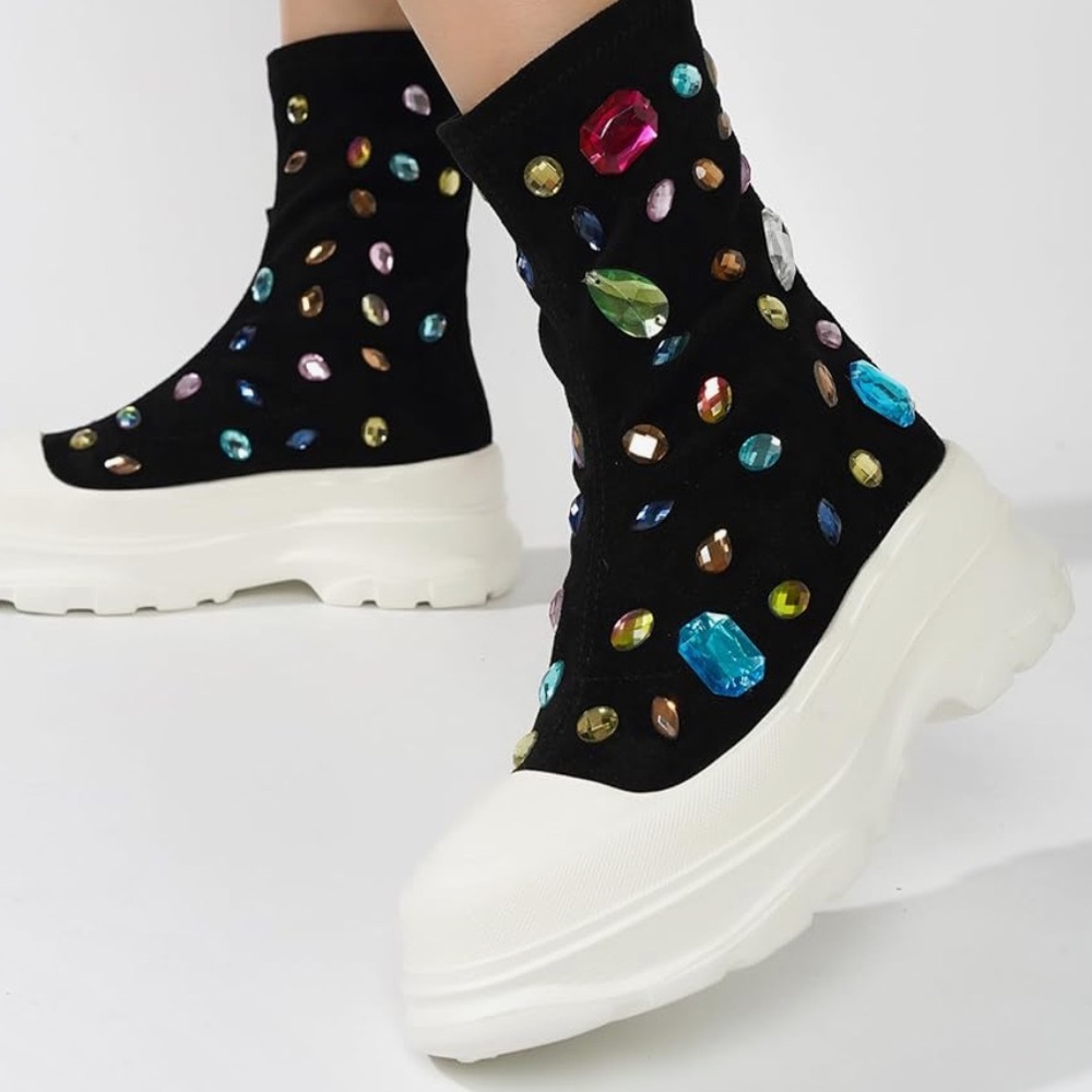 •CAPE ROBBIN• “Suzie” Chunky Sole Rhinestone Gem Sock Booties // NIB - Picture 3 of 16